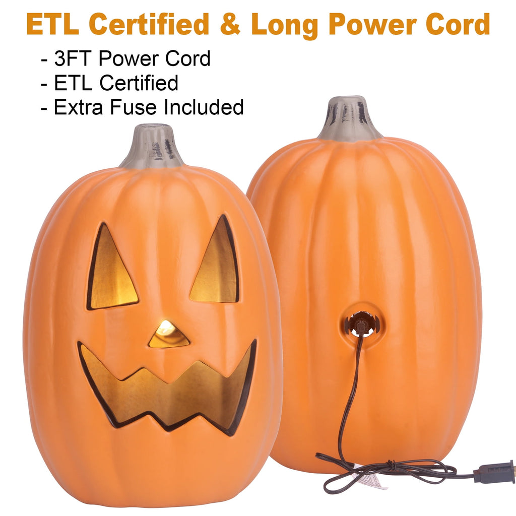 Witchwood™ 16in Pre-lit Halloween Pumpkin Jack O' Lantern with Bulbs for Porch, Front Door, Fireplace, Outdoor Decor