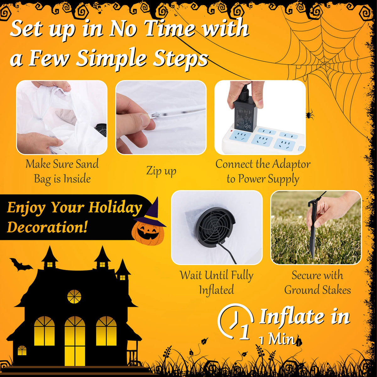 Witchwood™ Costway 6 Ft Halloween Inflatables Cute Ghost with Jack-O-Lantern & Witch Hat