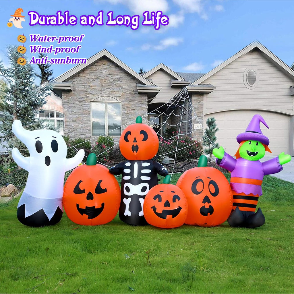 Witchwood™ 8FT Length Halloween Inflatable Witch, Ghost, with Pumpkin Outdoor Decoration for Party Garden Lawn House Holiday Decor,Built-in LED Lights & Powerful Air Blower