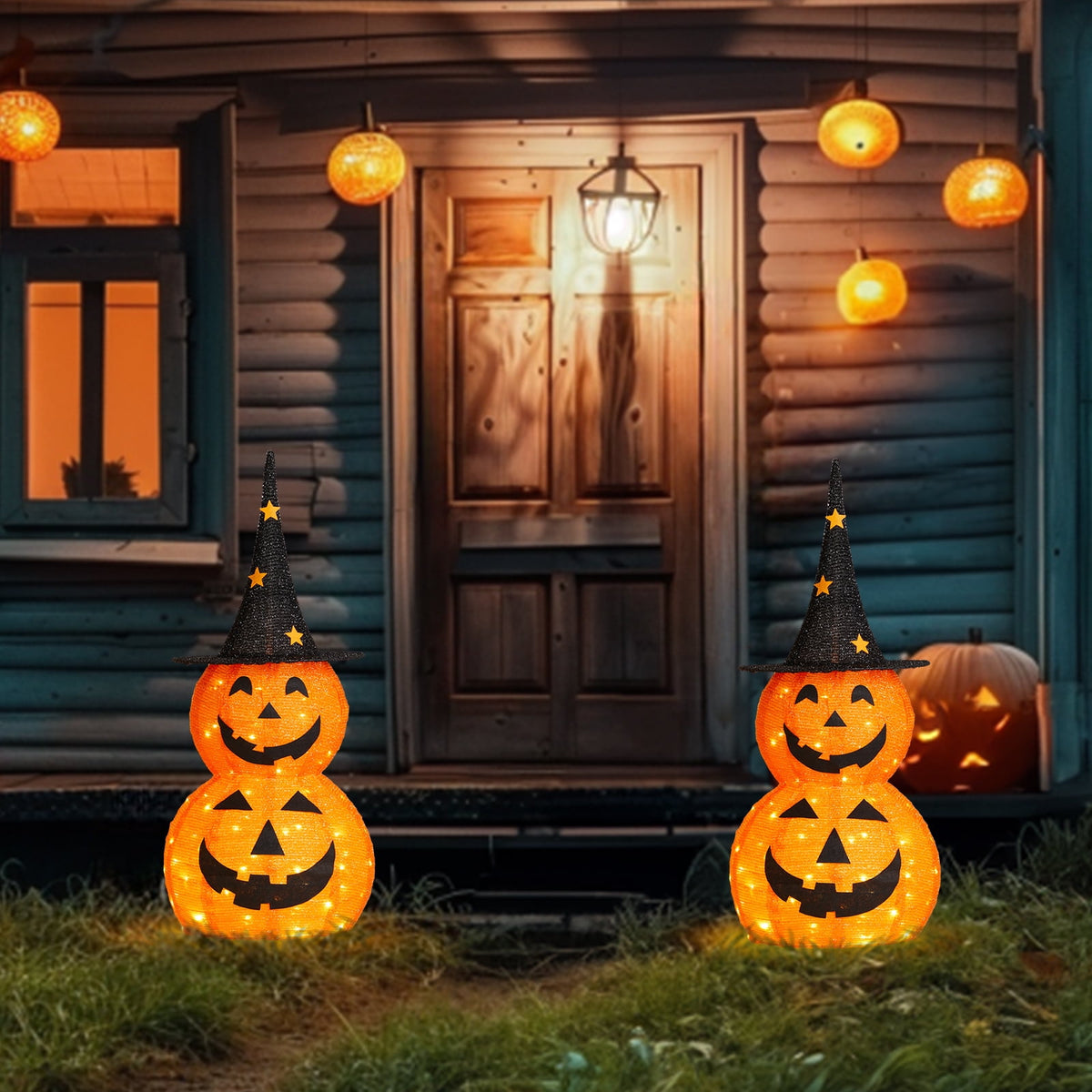 Witchwood™ 3FT Pumpkins Halloween Lighted Pumpkin Outdoor Decoration for Holiday Lawn Garden Party,2Pcs