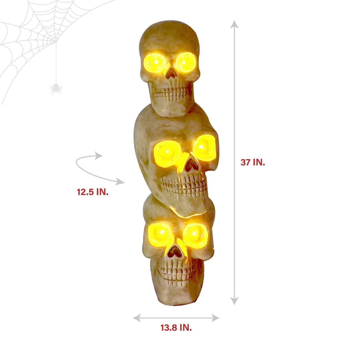 Witchwood™ 37" Skull Stack Statue with LED Eyes, Halloween Decor, HHMG036-1SKL-NAT