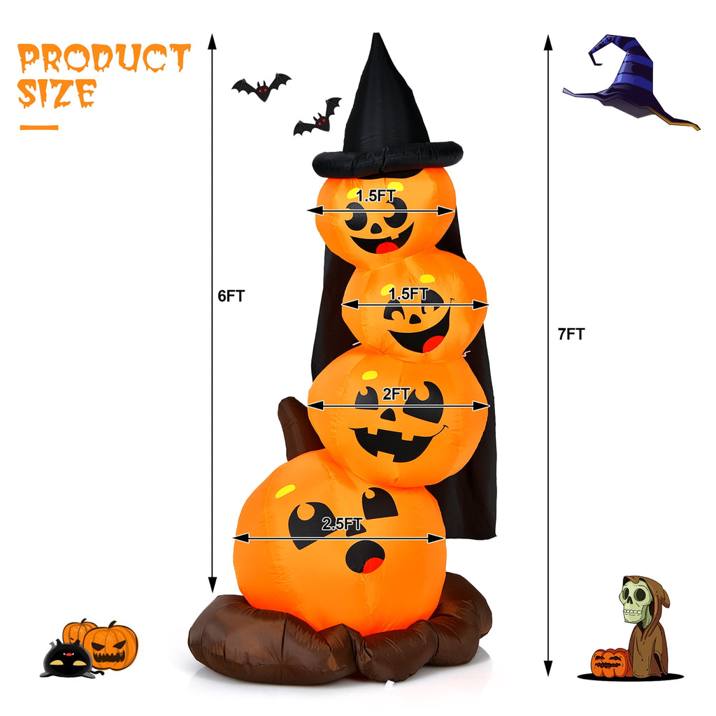 Witchwood™ Costway 6.8FT Halloween Inflatable Pumpkin Combo Blow up Pumpkins w/ Witch?s Hat