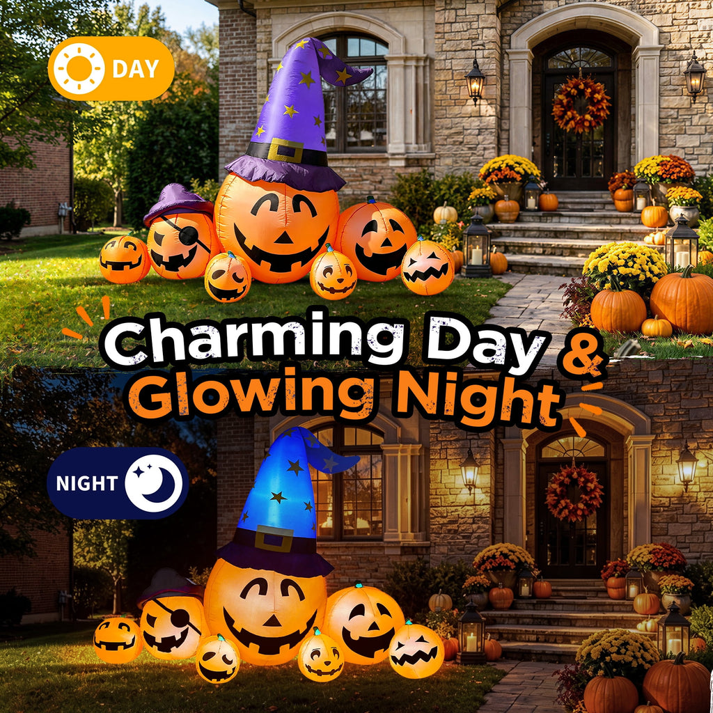 Witchwood™ 8.7ft Long Halloween Inflatable Pumpkin Decoration with Built-in LED Lights, Large Outdoor Blow-Up Yard Decor for Lawn, Garden, Porch, Haunted House and Halloween Party