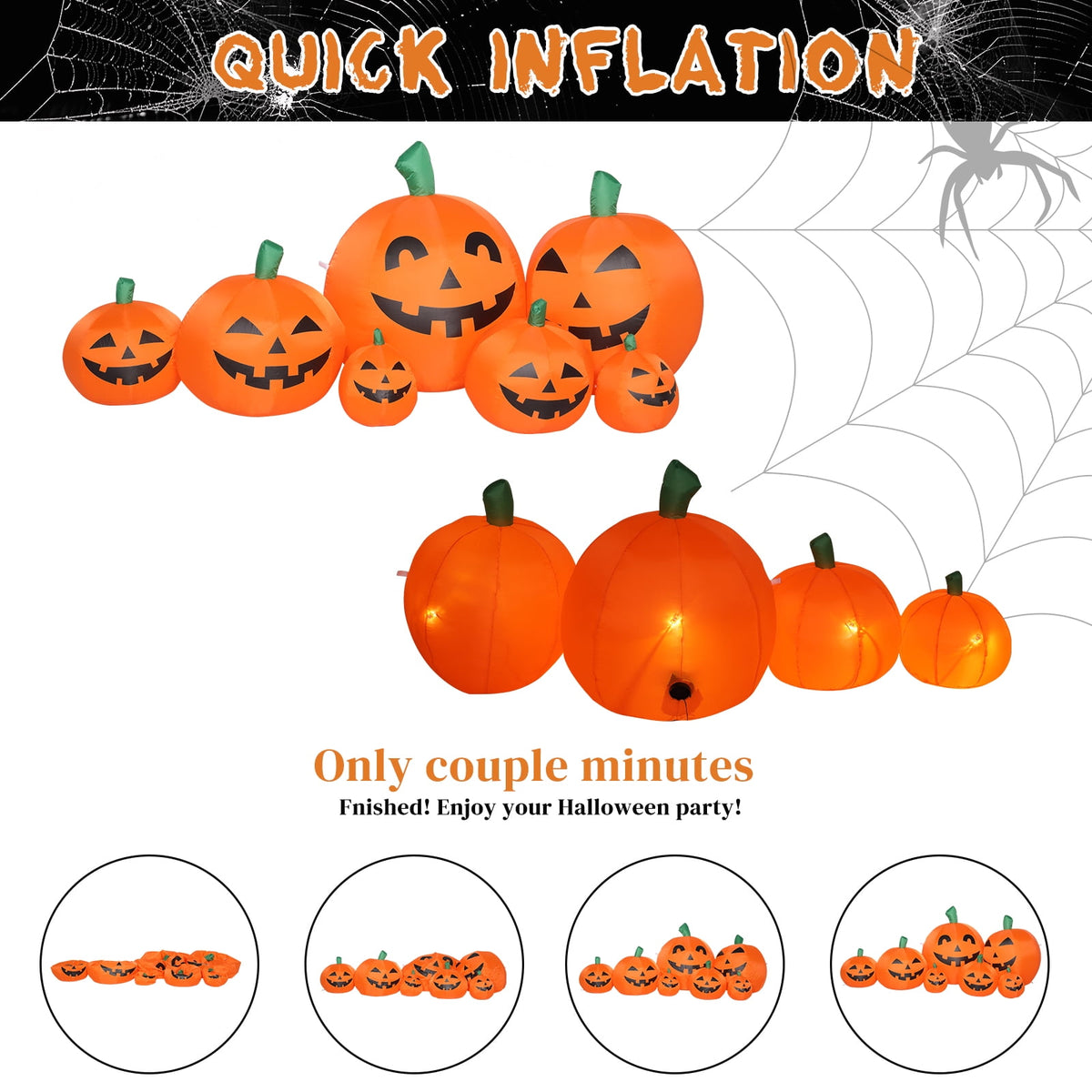 Witchwood™ 7 FT Halloween Inflatables Pumpkin, Halloween Decoration 7 Blow up Pumpkins w/ Build-in LEDs for Halloween Party
