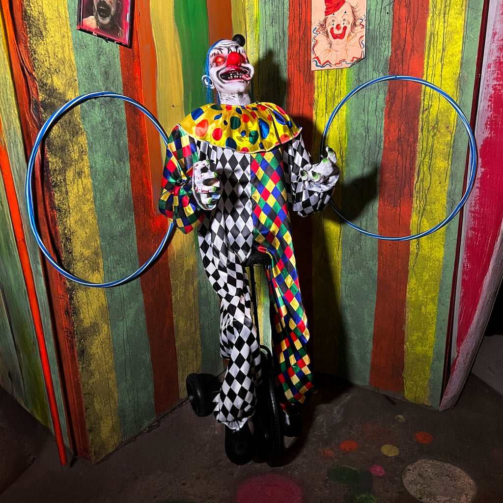 Witchwood™ 5.9 ft Voice & Sound-Sensor Clown on Tricycle Halloween Animatronic, HHTRIBKCLOWN-1FLSA