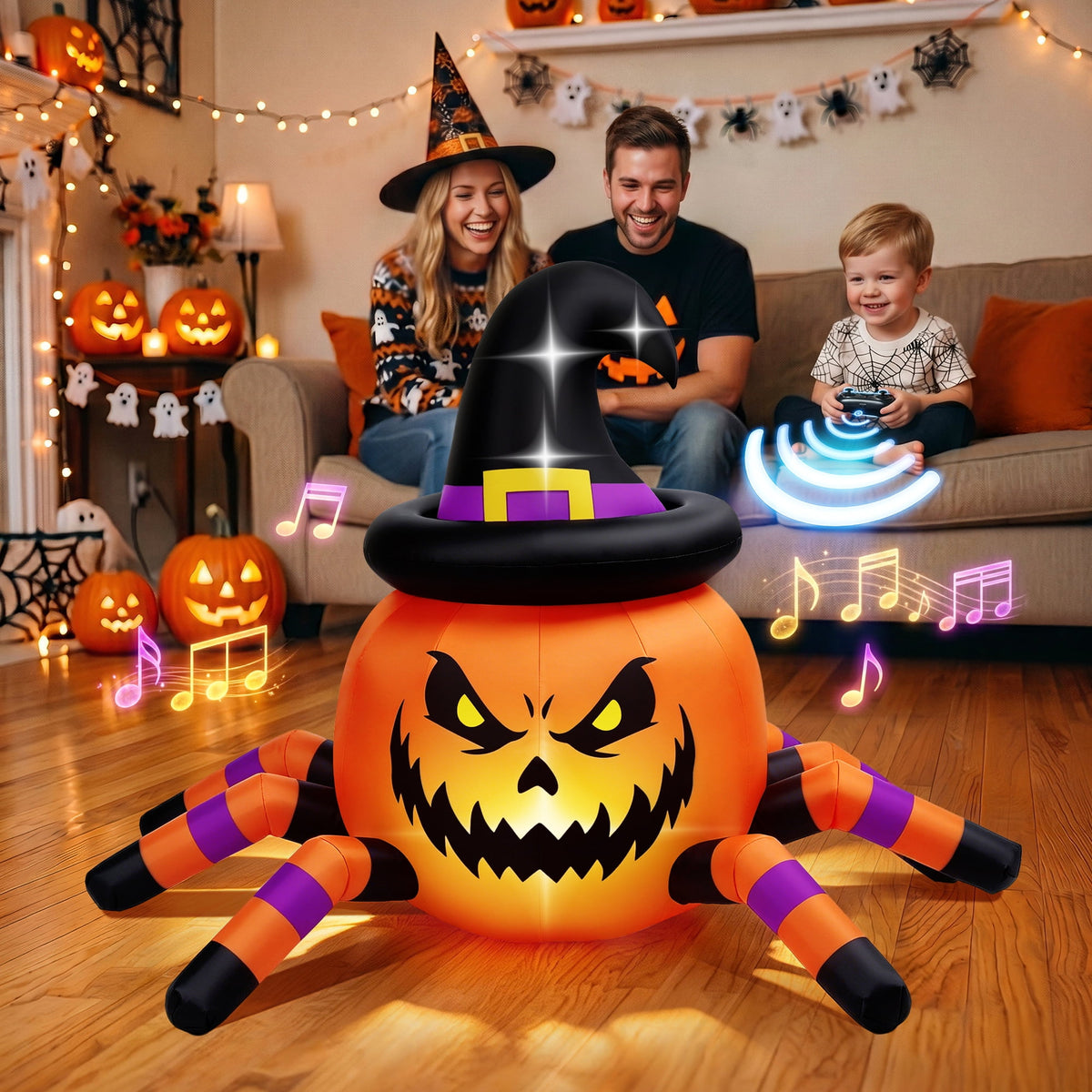 Witchwood™ (2 pack) 2.6ft Remote Control Halloween Inflatable with Music Lights,Pumpkin Spider Car Blow ups Rc Car,Indoor Outdoor Decorations