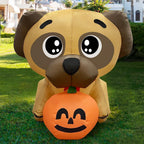 Witchwood™ COMIN 5 FT Halloween Inflatables Dog Outdoor Yard Decorations Blow Up Pug Holding Pumpkin with Built-in LEDs for Indoor Party Garden Lawn Decor