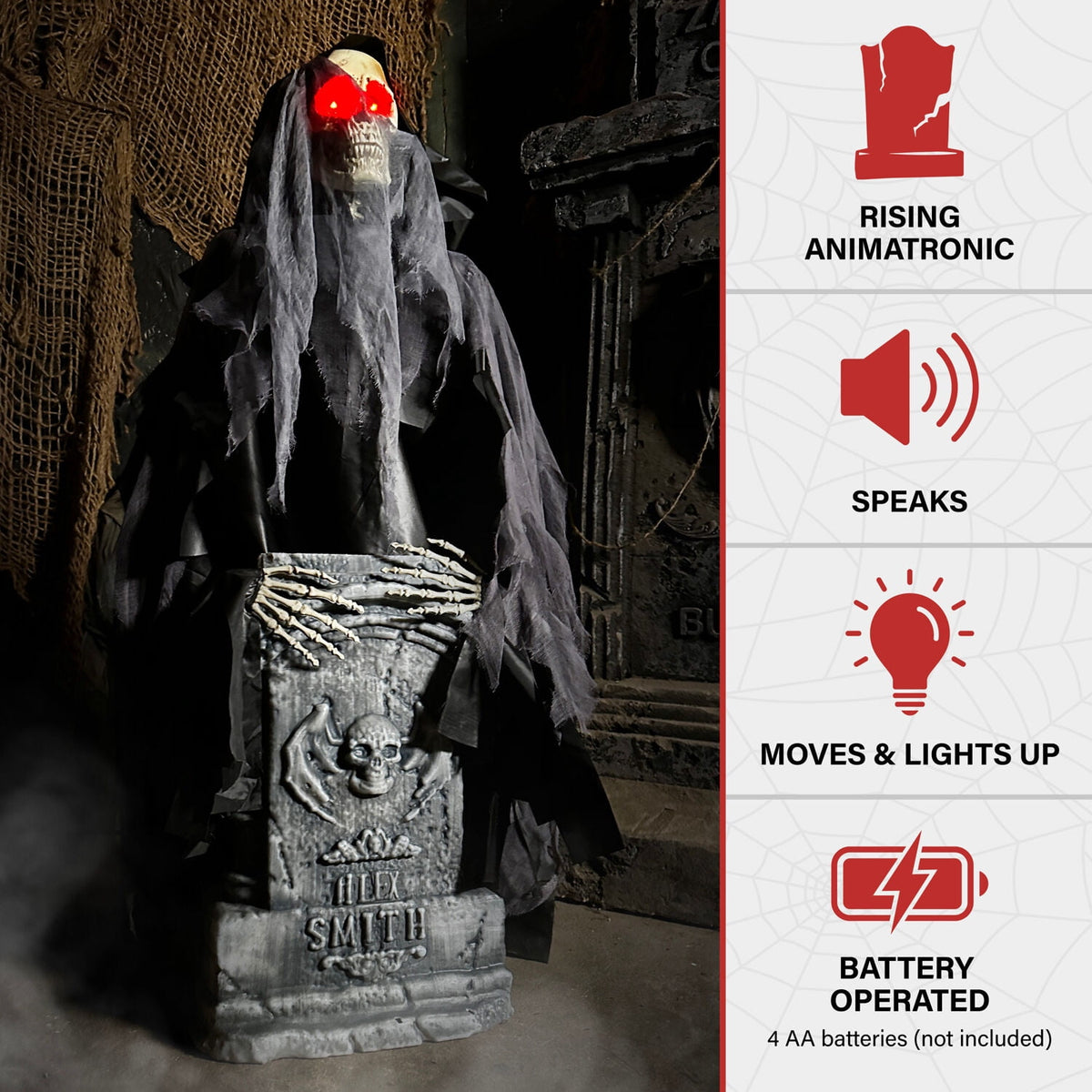 Witchwood™ 3 ft Touch-Activated Rising Reaper with Tombstone Halloween Accessory, HHRPRTOMB-2FLSA