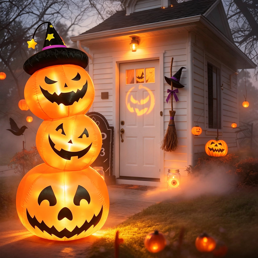 Witchwood™ Faburo 6FT Halloween Inflatable Pumpkin Stack with LED Lights, 3 Jack O Lantern Blow Up Outdoor Halloween Decorations for Yard Lawn Garden Porch