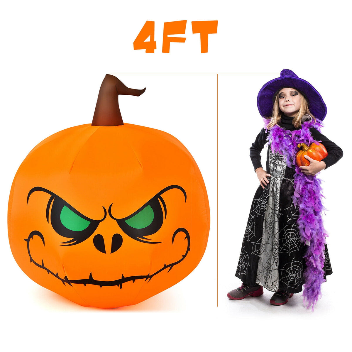 Witchwood™ Gymax 4ft Inflatable Pumpkin Blow Up Halloween Decoration w/ Built-in LED Light
