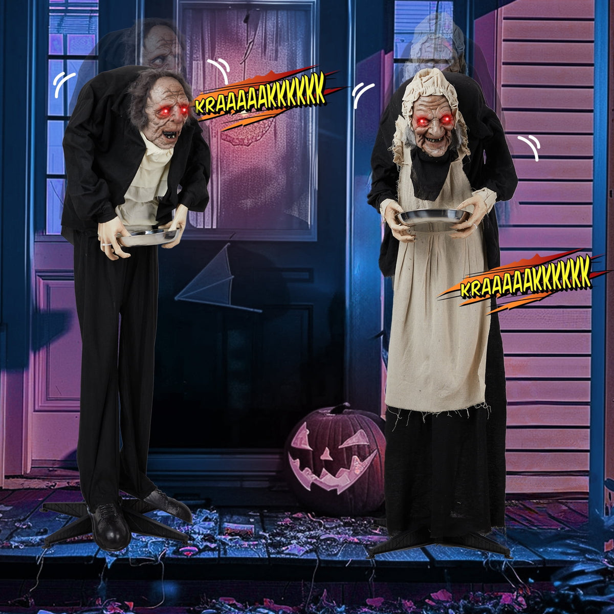 Witchwood™ 5ft Waiter Animated Halloween Decoration Creepy Halloween Animatronics Waiters w/ Pre-Recorded Screaming