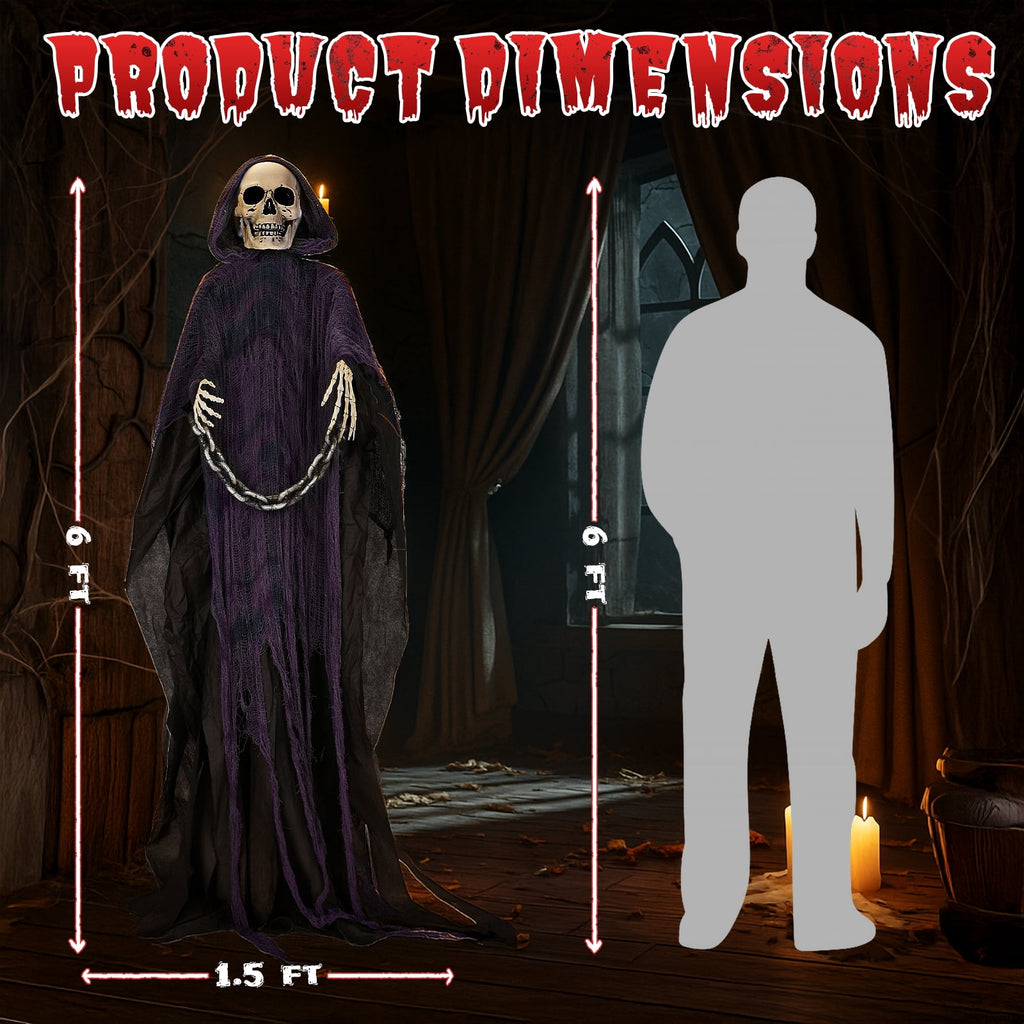 Witchwood™ 6' Halloween Decorations Animatronics Grim Reaper, Sound-Actived Party Deco for Garden Yard Lawn