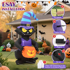 Witchwood™ Toiyjofe 6ft Halloween Inflatable Black Cat with Jack-o'-Lantern & LED Lights, Trick-or-Treat Yard Decoration with Witch Hat for Outdoor Lawn & Porch