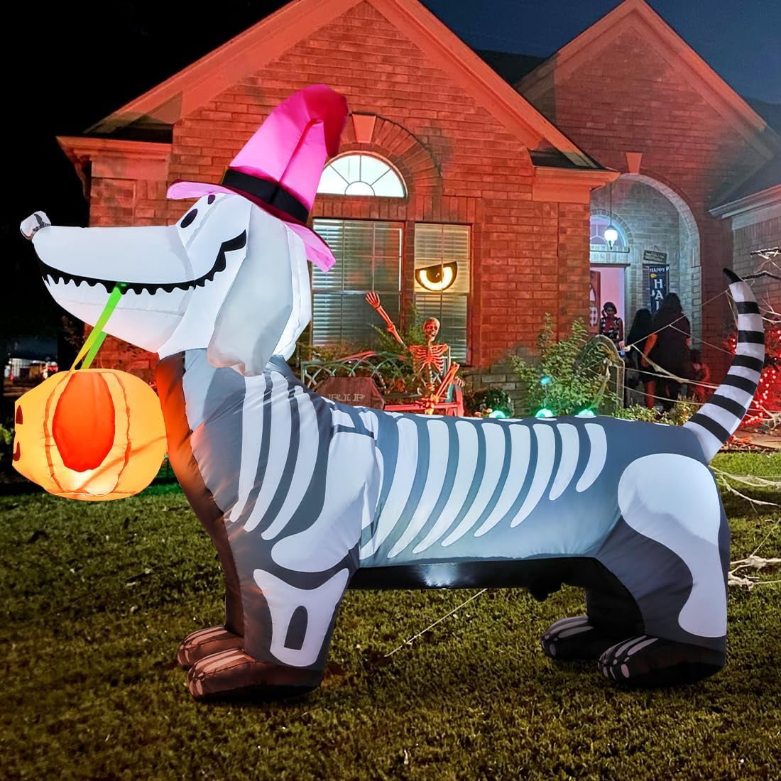 Witchwood™ Halloween Inflatables 5.7 FT Halloween Skeleton Dog Inflatable, Halloween Skeleton Puppy Inflatable with Build-in LEDs, Outdoor Halloween Decorations Clearance for Halloween Holiday Party