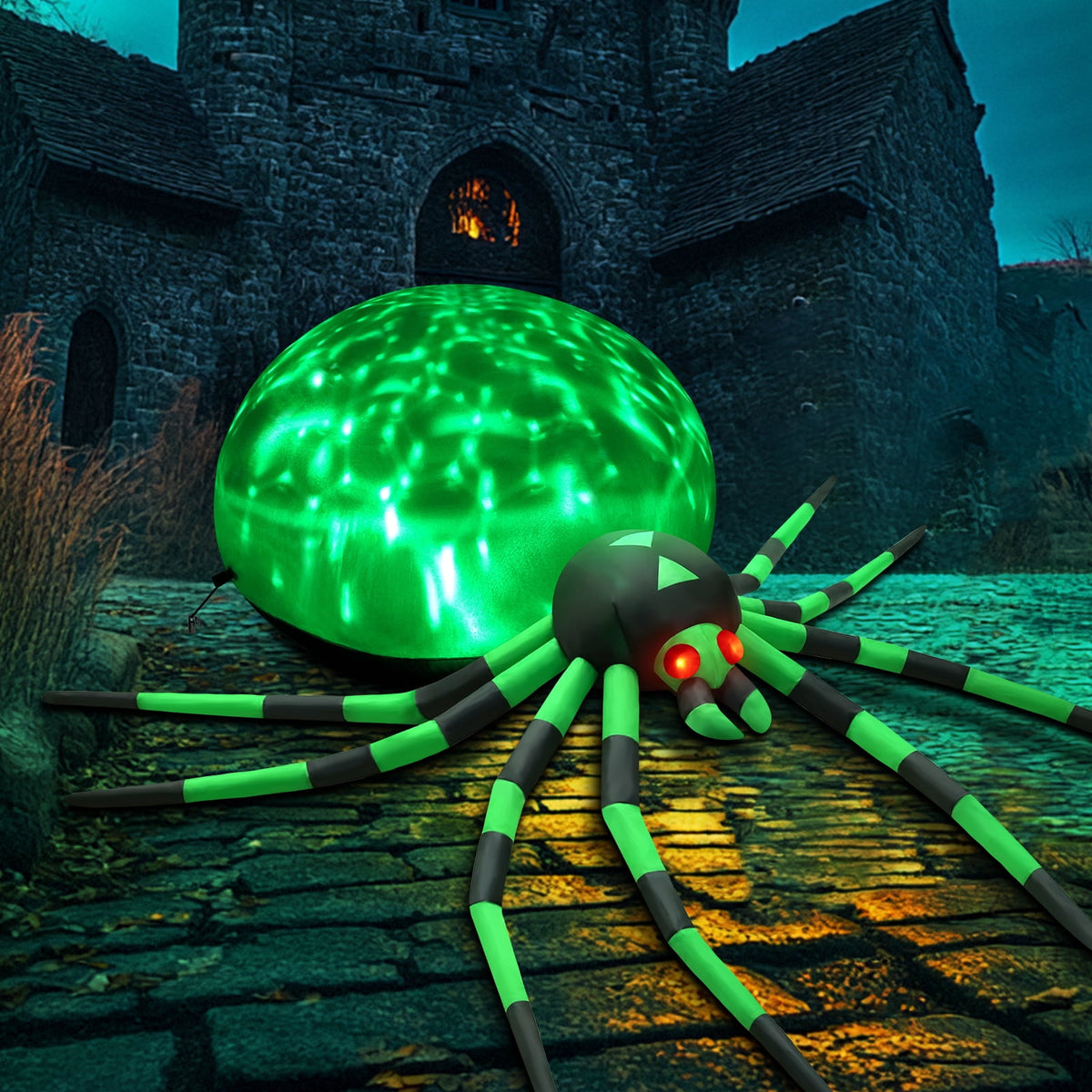 Witchwood™ 8FT Halloween Inflatables Outdoor Decorations Giant Spider Decorations with LED Lights and Air Pump Blow up Inflatable Green