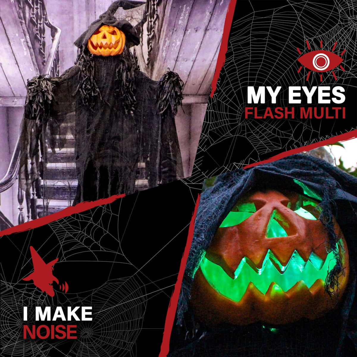 Witchwood™ 5.6-ft. Animatronic Pumpkin, Indoor/Outdoor Halloween Decoration, Multicolor LED Eyes, Poseable, Gourdy