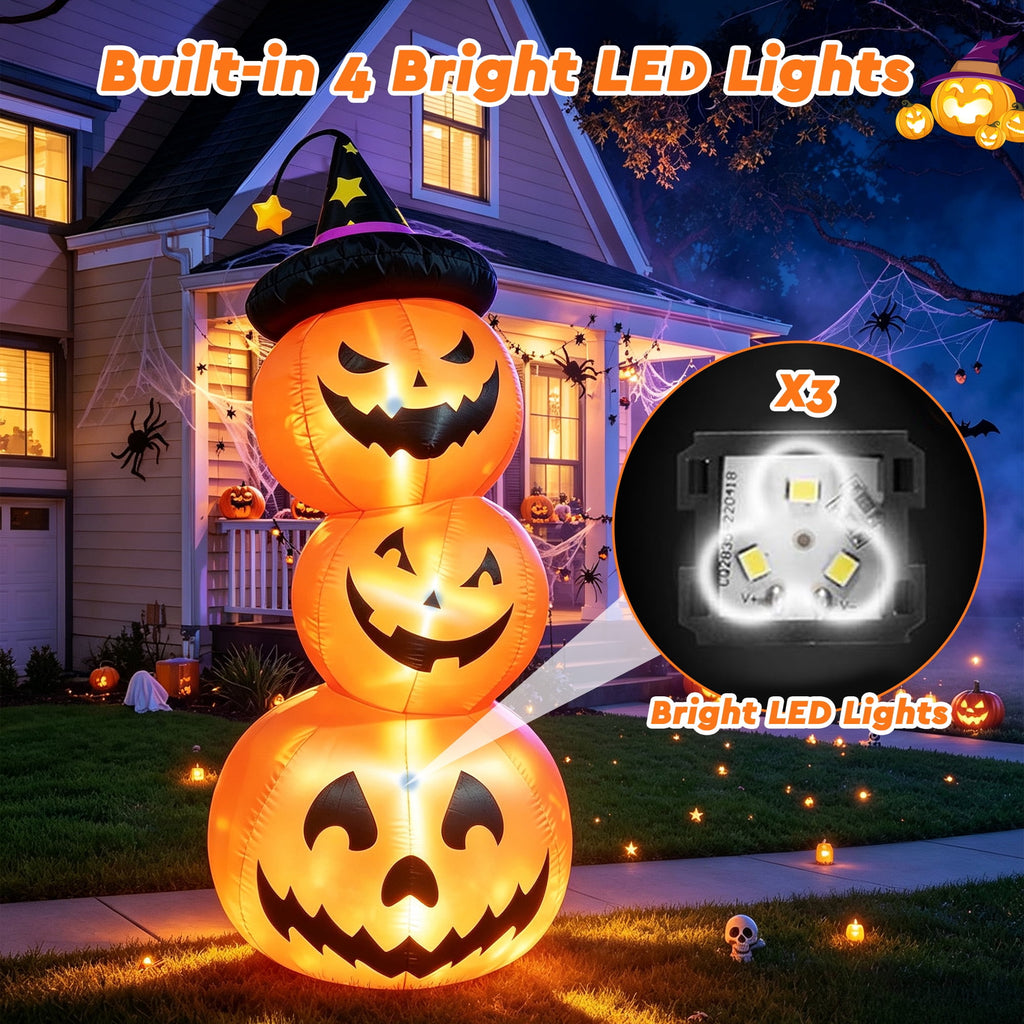 Witchwood™ Faburo 6FT Halloween Inflatable Pumpkin Stack with LED Lights, 3 Jack O Lantern Blow Up Outdoor Halloween Decorations for Yard Lawn Garden Porch