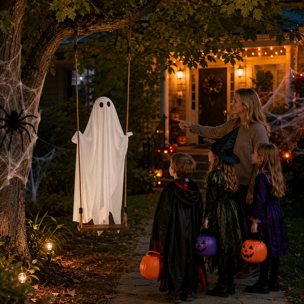 Witchwood™ Halloween 6 ft Hanging Swing Ghost with Remote Control and Lights, Outdoor Halloween Decorations, Outdoor Decor Spooky Cute Ghosts Decoration Flying Props for Tree Porch Yard Garden Lawn House