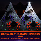 Witchwood™ JoyX Giant Halloween Spider Web Decoration Set, 23 ft Huge Web with 50" Large Spider, LED Light, and Glow in The Dark Spiders for Outdoor Yard Decor