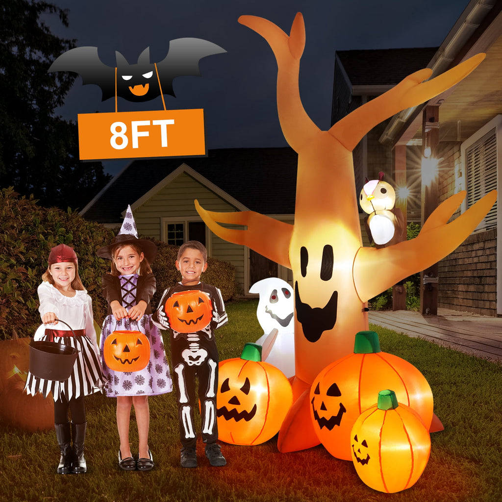 Witchwood™ 8FT Halloween Inflatables Dead Tree,Outdoor Halloween Decorations with Built-in LED Lights,Halloween Blow Up Yard Decorations with Pumpkin,Ghost,and Owl
