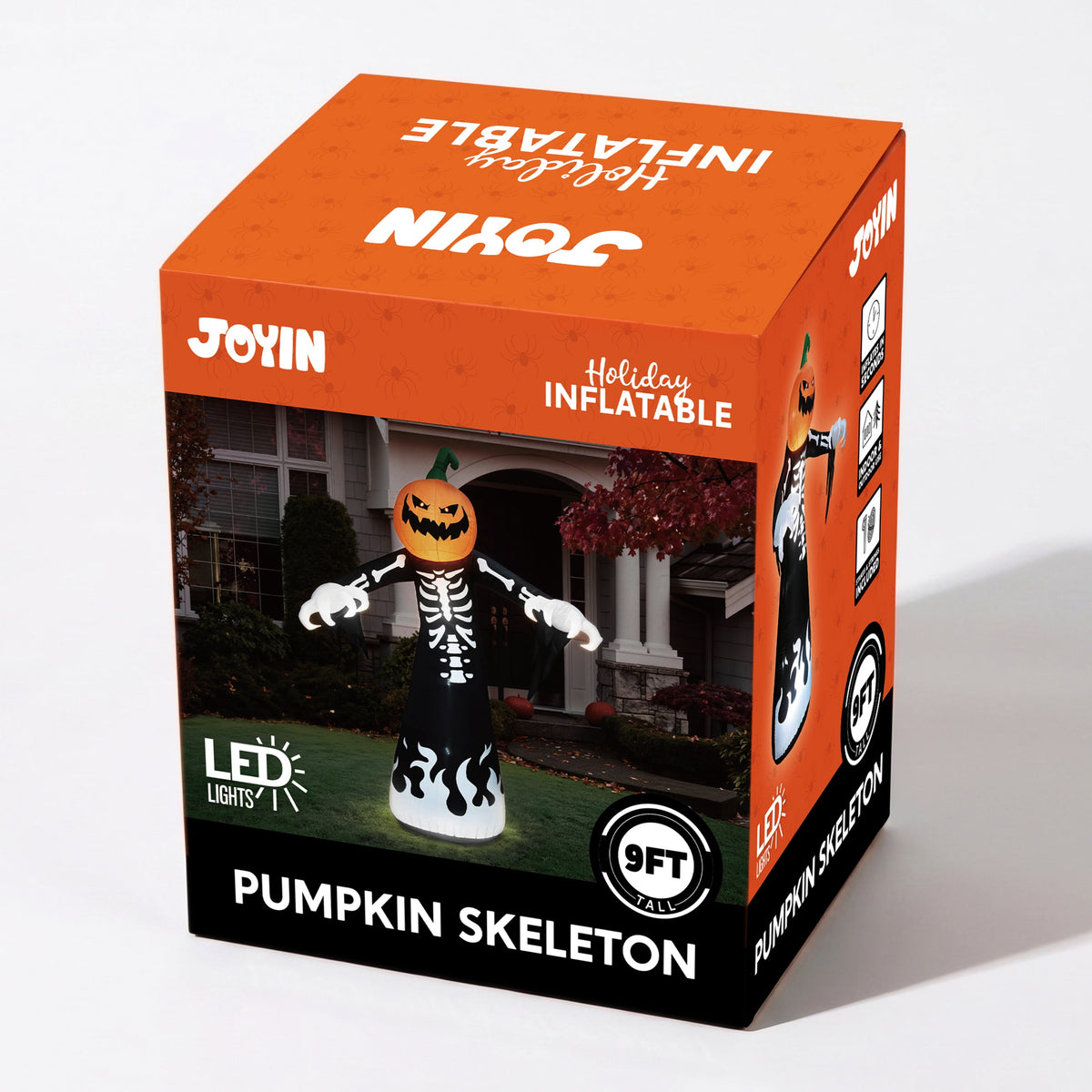 Witchwood™ 9 ft Halloween Inflatables Pumpkin Skeleton Decorations with Built-in LED Lights,Large Blow Up Decoration for Yard Lawn Garden Indoor Outdoor, Pumpkin Skeleton Inflatable Decoration