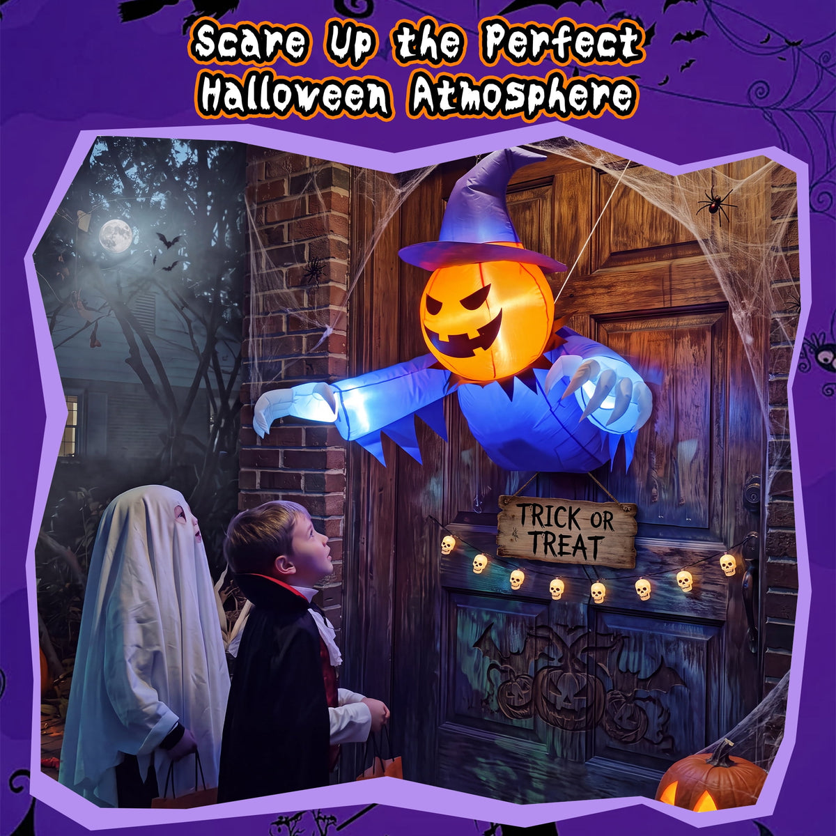 Witchwood™ 2-in-1 Halloween Inflatable Pumpkin Ghost,4 FT Halloween Window Decoration, Blow Up Outdoor Halloween Decor for Yard, Garden, Lawn, Porch,Indoor Outdoor Party