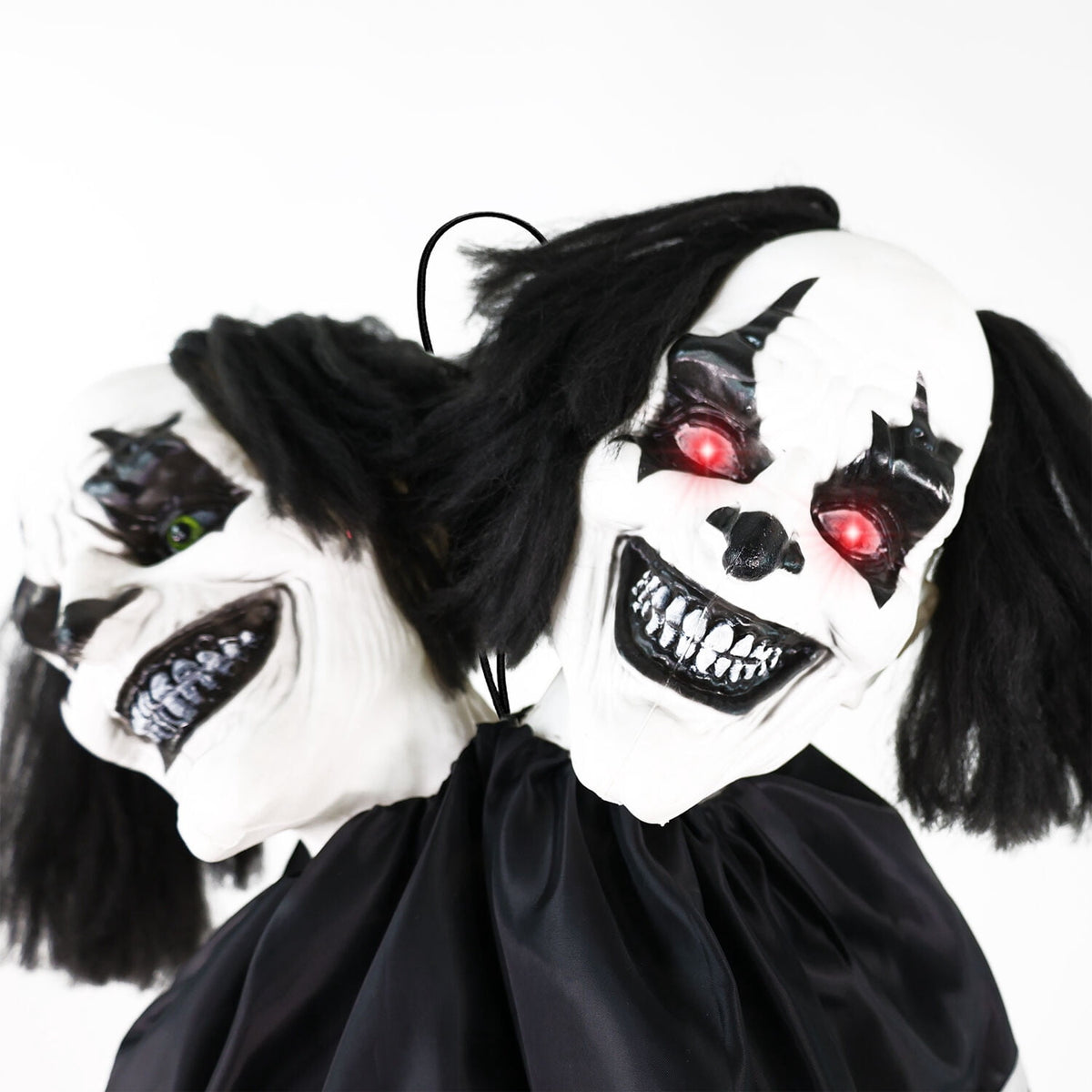 Witchwood™ Lifesize 5.5 ft Animatronic Two-Headed Clown with Lights and Sound, Indoor/Outdoor Halloween Decoration, HHCLOWN-37FLSA