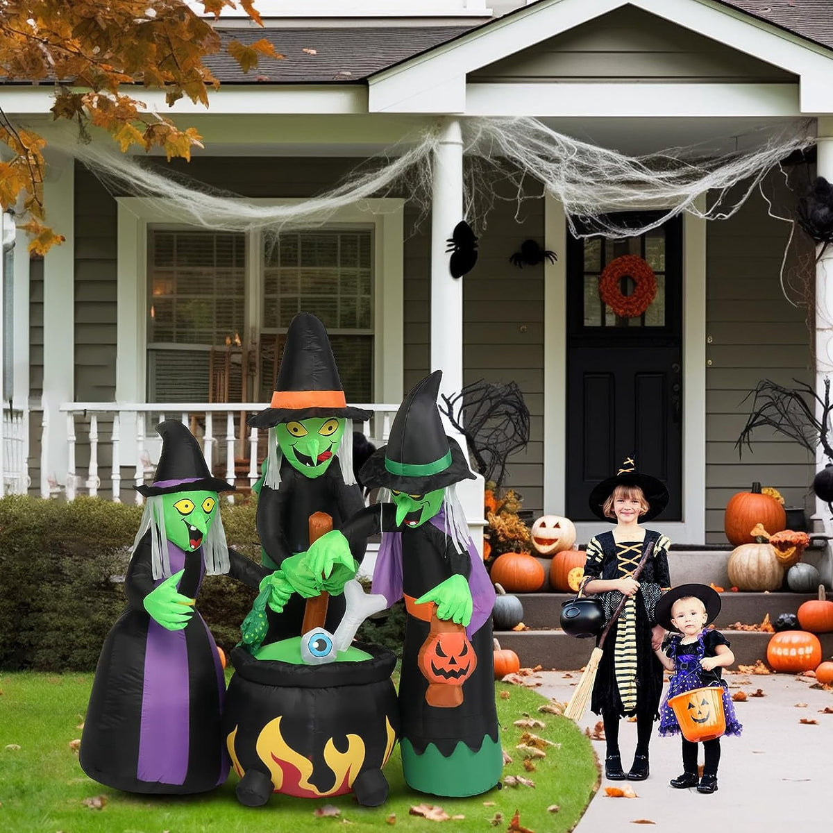 Witchwood™ VINGLI 6FT High Halloween Inflatables Outdoor Decorations, Blow Up Scary 3 Witches Halloween Yard Decorations, Built-in LED Lights Décor for Indoor Home Party Garden Lawn Store