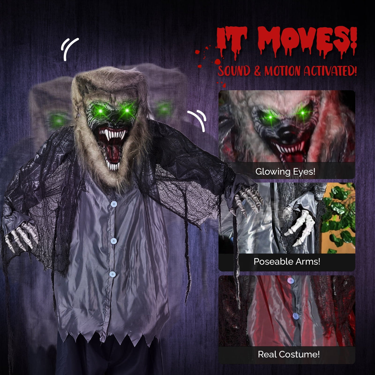 Witchwood™ 7FT Halloween Animatronic Werewolf w/ Werewolf Barking Sound The Sound Activated Halloween Prop