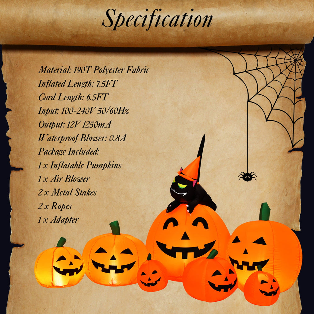 Witchwood™ Gymax Inflatable Pumpkin Combo Halloween Decoration 7.5ft Length w/ LED Lights