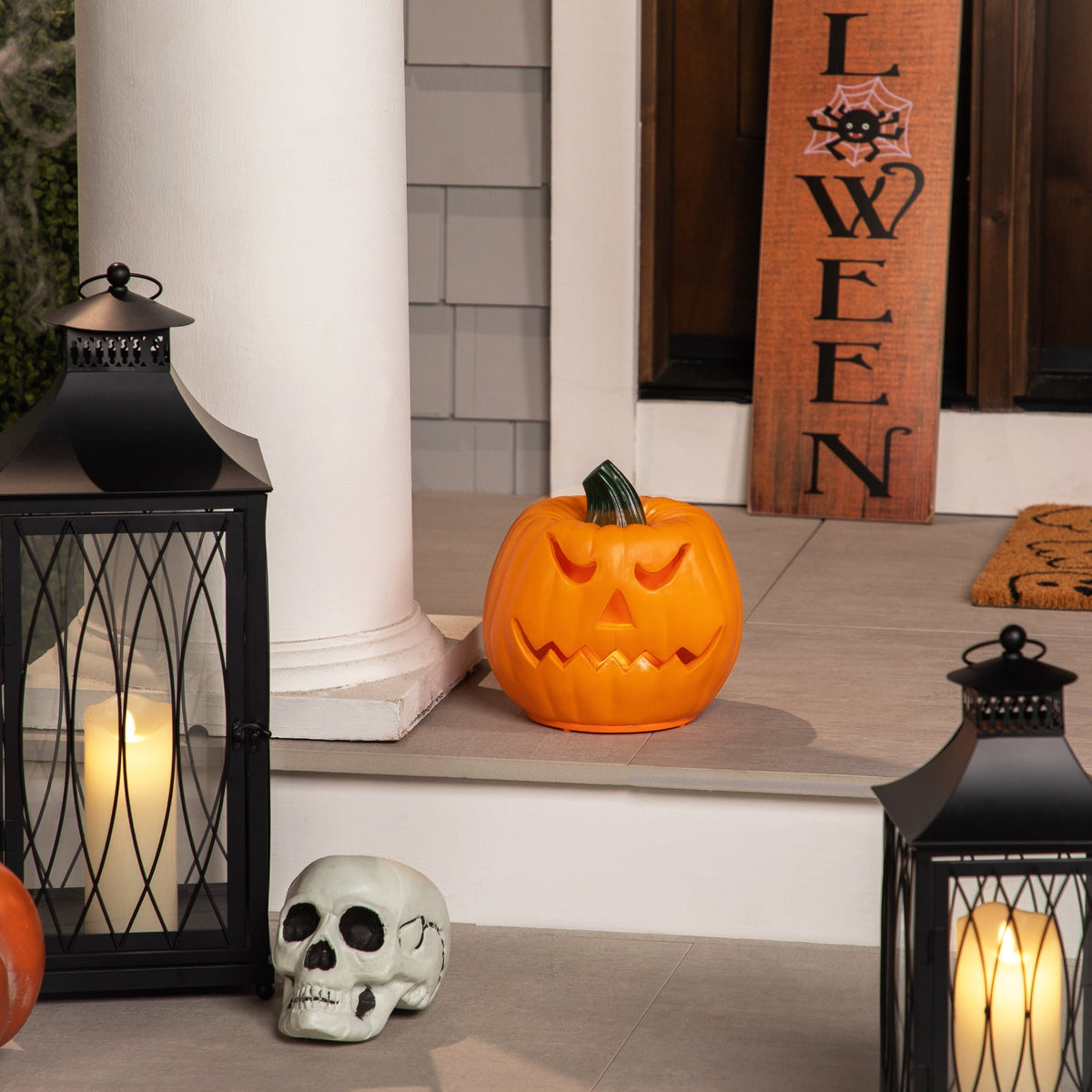 Witchwood™ 9.75" Jack-O-Lantern Animated Double-Sided Halloween Pumpkin - Orange/Green