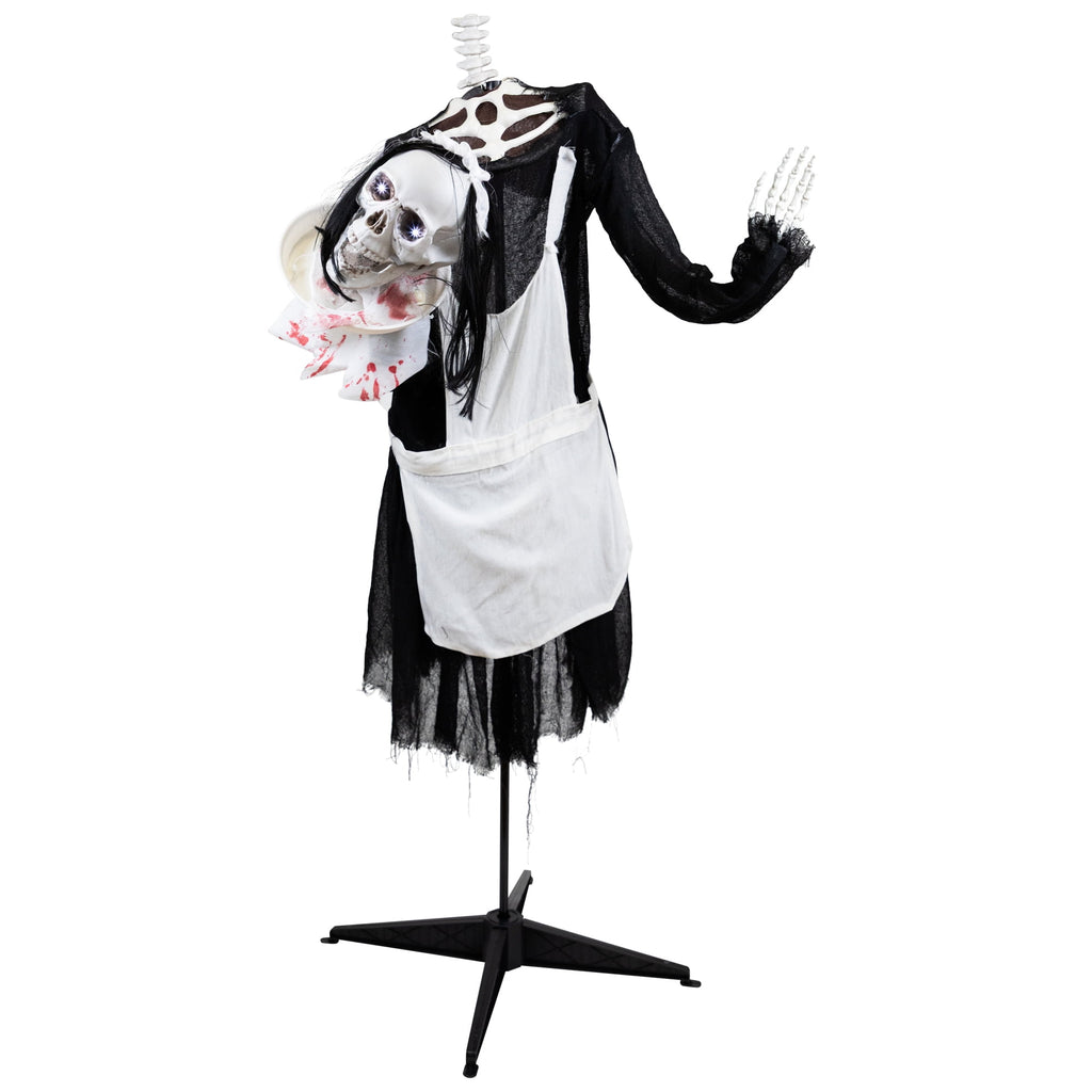 Witchwood™ 57" Animated LED Lighted Head-in-Hand Skeleton Maid Halloween Decoration