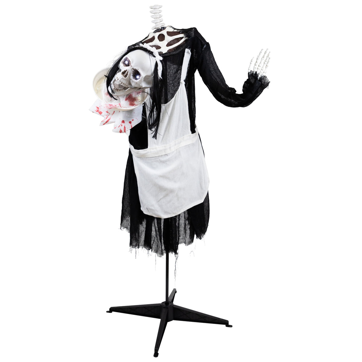 Witchwood™ 57" Animated LED Lighted Head-in-Hand Skeleton Maid Halloween Decoration