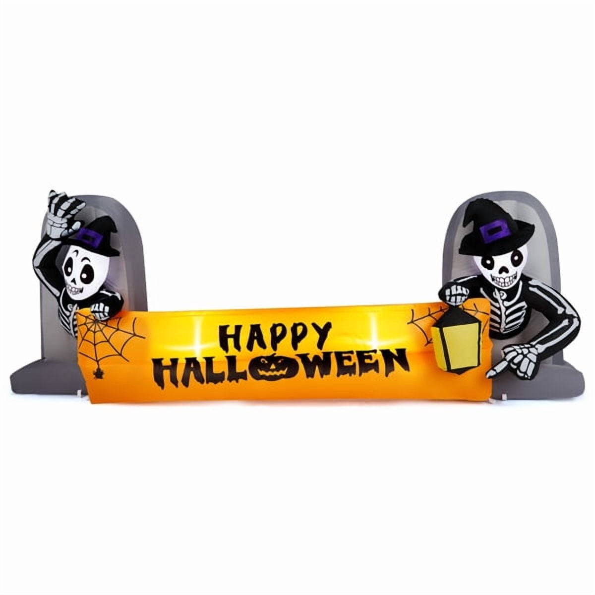 Witchwood™ 9.6FT Halloween Inflatable Skeleton Tombstone Banner, Built-in 4 White LED Lights, Quick Inflation for Yard/Patio/Party