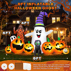 Witchwood™ 8 FT Long Halloween Inflatable Ghost with Witch Hat, 6 Pumpkins Halloween Blow Ups with Black Cat for Halloween Party Outdoor Yard Garden Lawn Decor