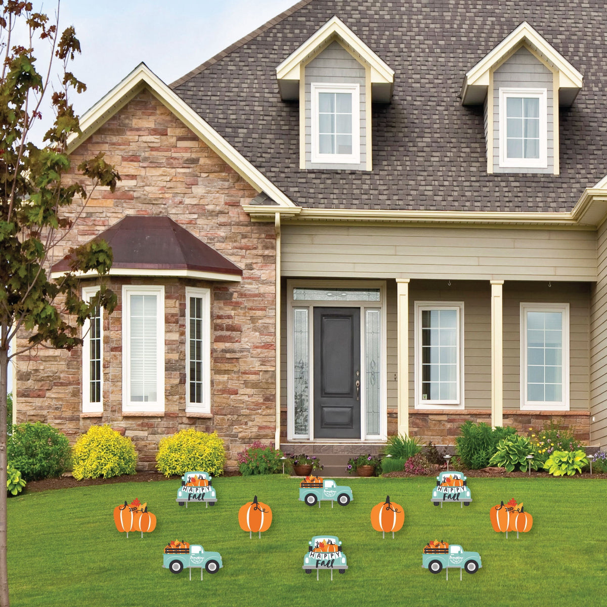 Witchwood™ Big Dot of Happiness Happy Fall Truck - Lawn Decorations - Outdoor Harvest Pumpkin Party Yard Decorations - 10 Piece