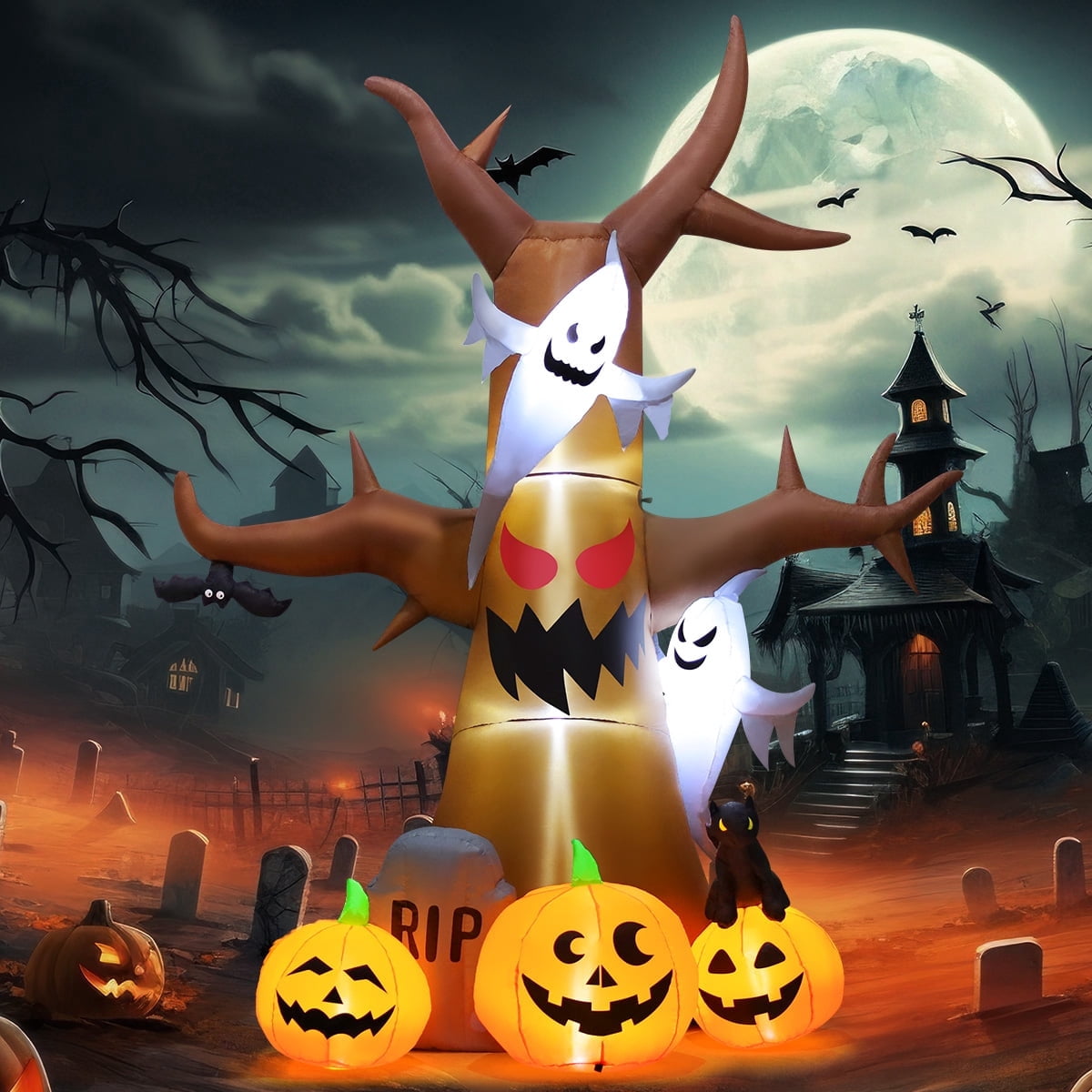 Witchwood™ Halloween Inflatable 11.8 FT Inflatable Halloween Tree, Halloween Inflatable Tree Scary Halloween Blow Up Tree with LED Lights, Outdoor Halloween Decorations Clearance for Halloween/Holiday