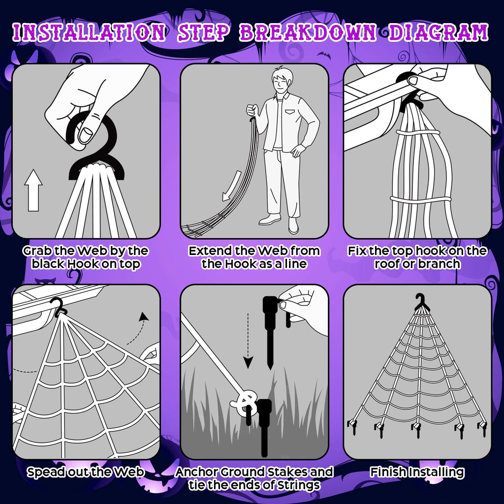 Witchwood™ Scidweet Halloween Decorations Outdoor, 500 LED Halloween Giant Spider Web Lights for Garden Yard Porch Home Decor, Purple White