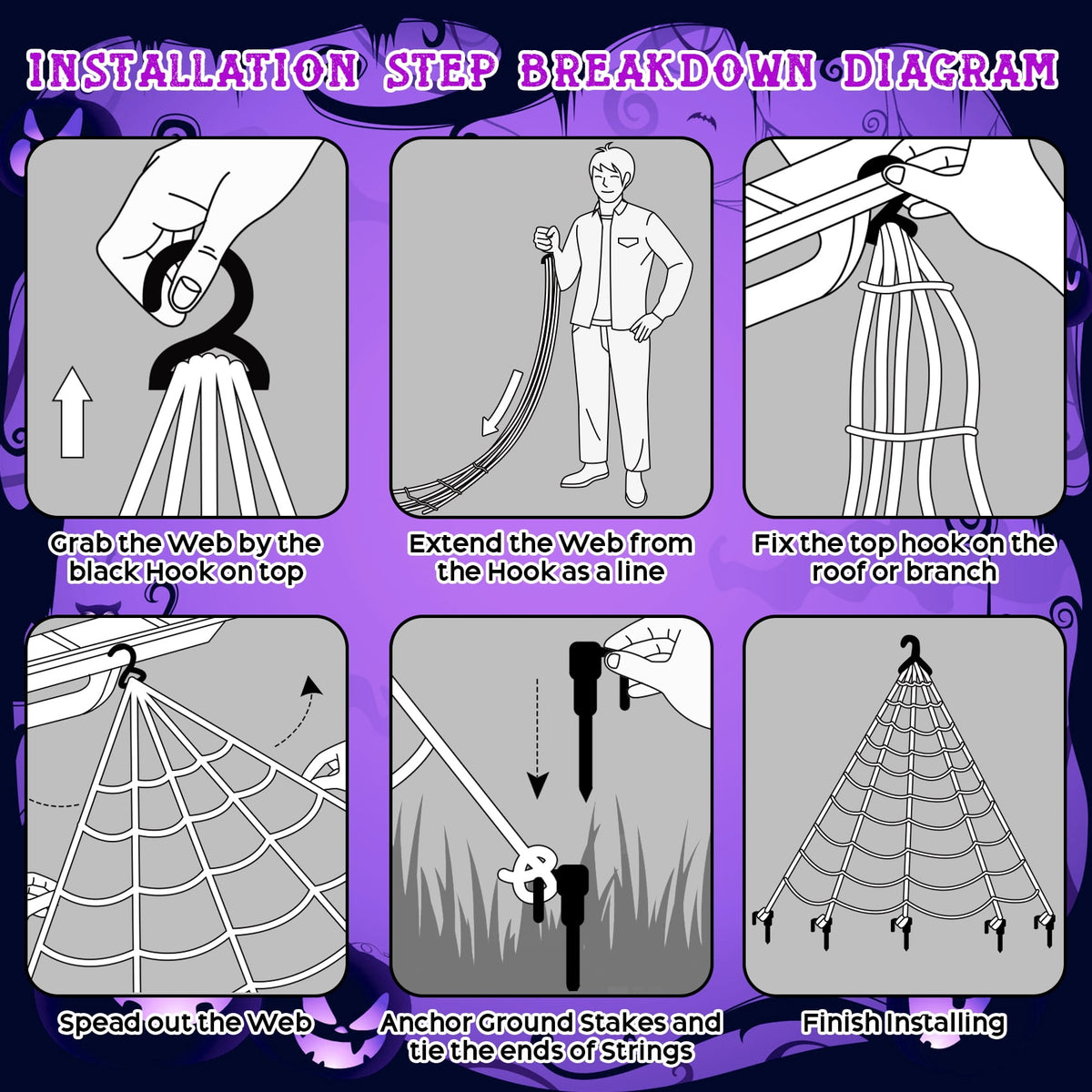Witchwood™ Scidweet Halloween Decorations Outdoor, 500 LED Halloween Giant Spider Web Lights for Garden Yard Porch Home Decor, Purple White