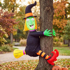 Witchwood™ 4 FT Halloween Inflatables Witch Crashing Into Tree,LED Lighted Blow Up Yard Decoration for Outdoor Garden Lawn Party Decor