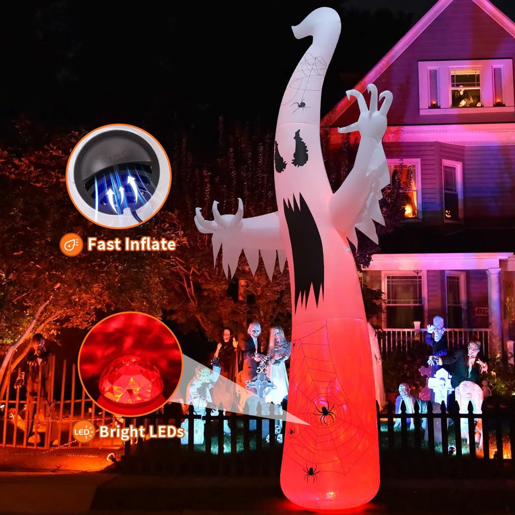 Witchwood™ Halloween Inflatable 11.8 FT Inflatable Halloween Ghost, Inflatable Halloween Ghost Scary Blow Up Ghost with LED Lights, Outdoor Halloween Decorations Clearance for Halloween/Holiday/Party