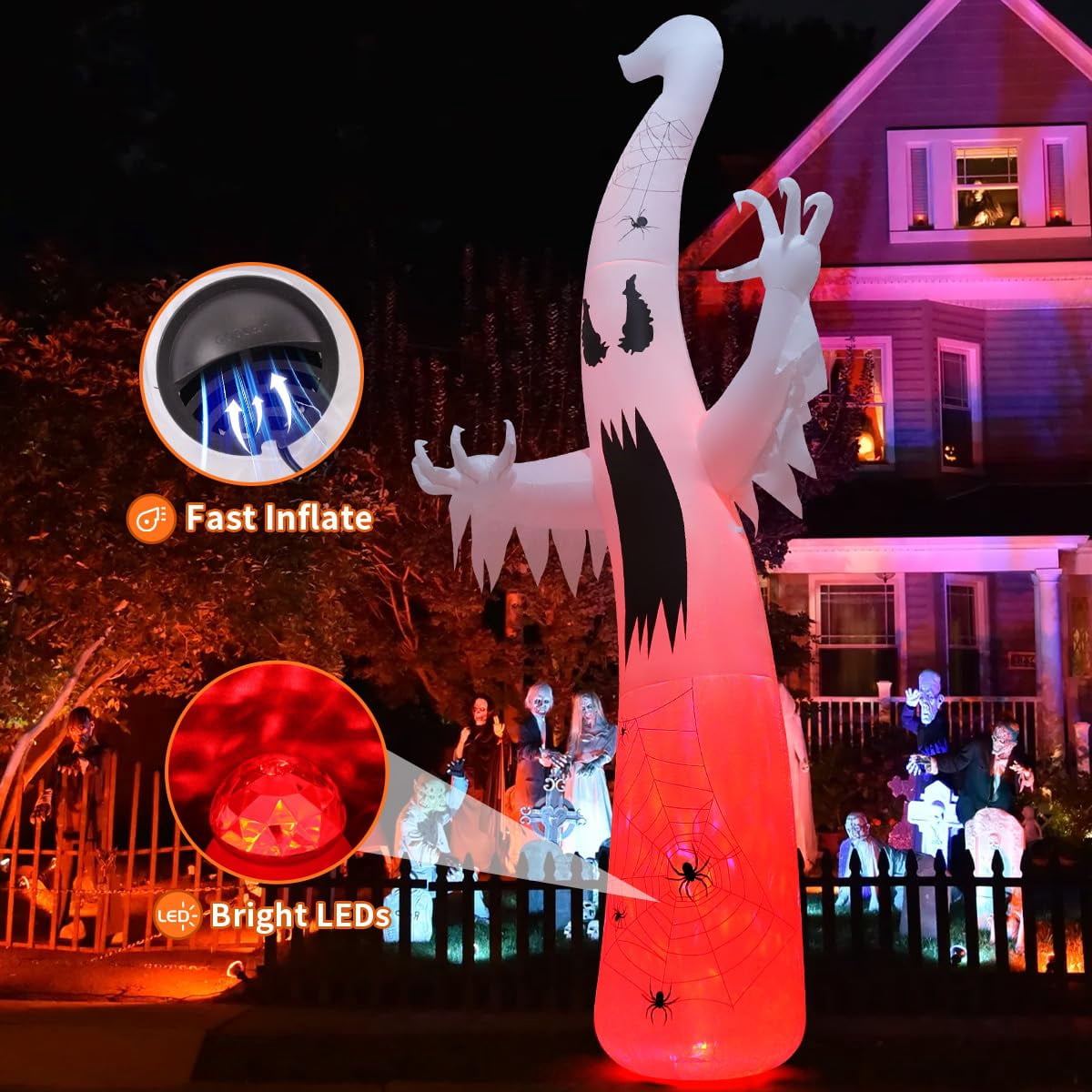 Witchwood™ Halloween Inflatable 11.8 FT Inflatable Halloween Ghost, Inflatable Halloween Ghost Scary Blow Up Ghost with LED Lights, Outdoor Halloween Decorations Clearance for Halloween/Holiday/Party