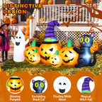 Witchwood™ 8FT Long Halloween Inflatable Pumpkin with Ghost and Black Cat,Outdoor Halloween Decoration with LED Lights for Yard Lawn Garden Porch Party Decor