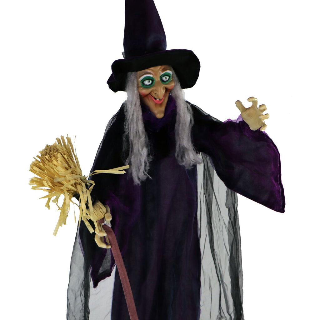 Witchwood™ Life-Size Animated Talking Witch w/ Broomstick, 6 ft Halloween Decoration, HHWITCH-5FLSA