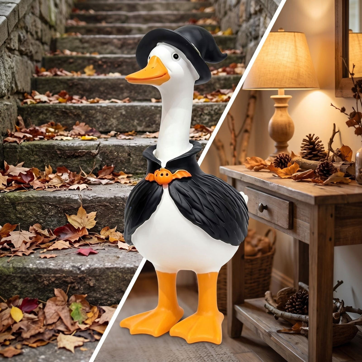 Witchwood™ Clearance! Witch Goose Figurine with Hat and Cape, Halloween Porch Goose Statue 11.8", Resin Lawn Goose Decor for Yard, Halloween Gift Ideal