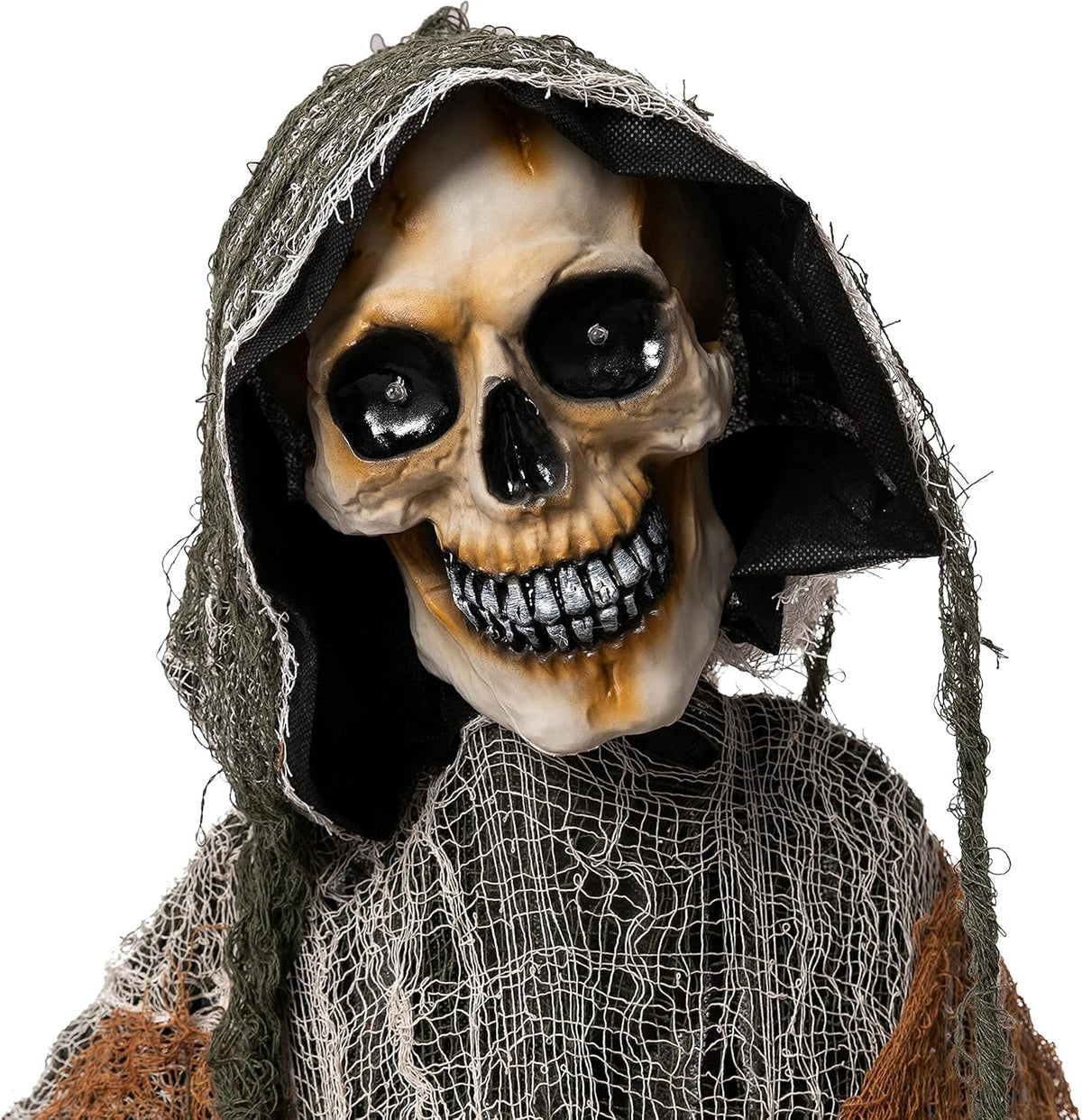Witchwood™ 67" Standing Grim Reaper with Chain, Large Halloween Decorations Outdoor, Life Size Animatronics Skelton, Sound-Actived Party Decor with Creepy Sound & LED Eyes, Scary Haunted House Props