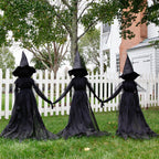 Witchwood™ Evergreen Set of 3 LED Lighted Halloween Witch Stakes, 4' Tall for Garden Lawn or Patio
