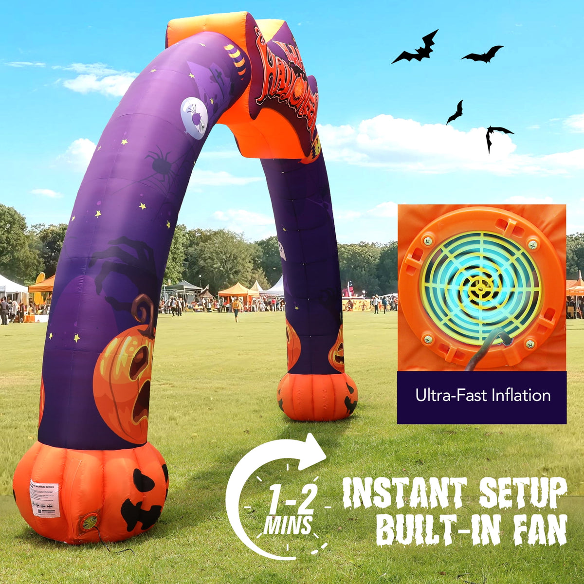 Witchwood™ Wellcomer 27ft Halloween Giant Inflatable Pumpkin Arch with Built-in Blower - Halloween Outdoor Decor