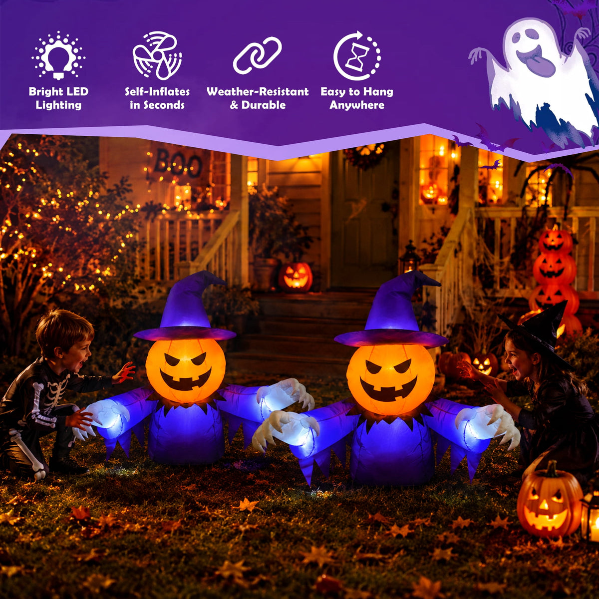 Witchwood™ 2-in-1 Halloween Inflatable Pumpkin Ghost,4 FT Halloween Window Decoration, Blow Up Outdoor Halloween Decor for Yard, Garden, Lawn, Porch,Indoor Outdoor Party