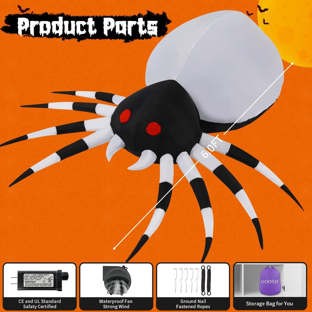 Witchwood™ Halloween Inflatable 6 FT Spider Inflatables Outdoor Decorations with Magic Light, Scary Inflatable Halloween Spider Blow Up Spider, Halloween Blow Up Decorations Outside Clearance for Holiday